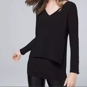 NWT White House Black Market Black Long Sleeve Double Layer V-NeckTunic Size S